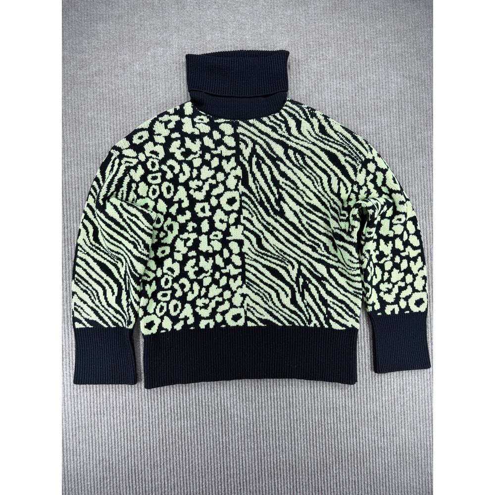 Zara Split Animal Print Turtleneck Neon Green Sweater S - Picture 2 of 7